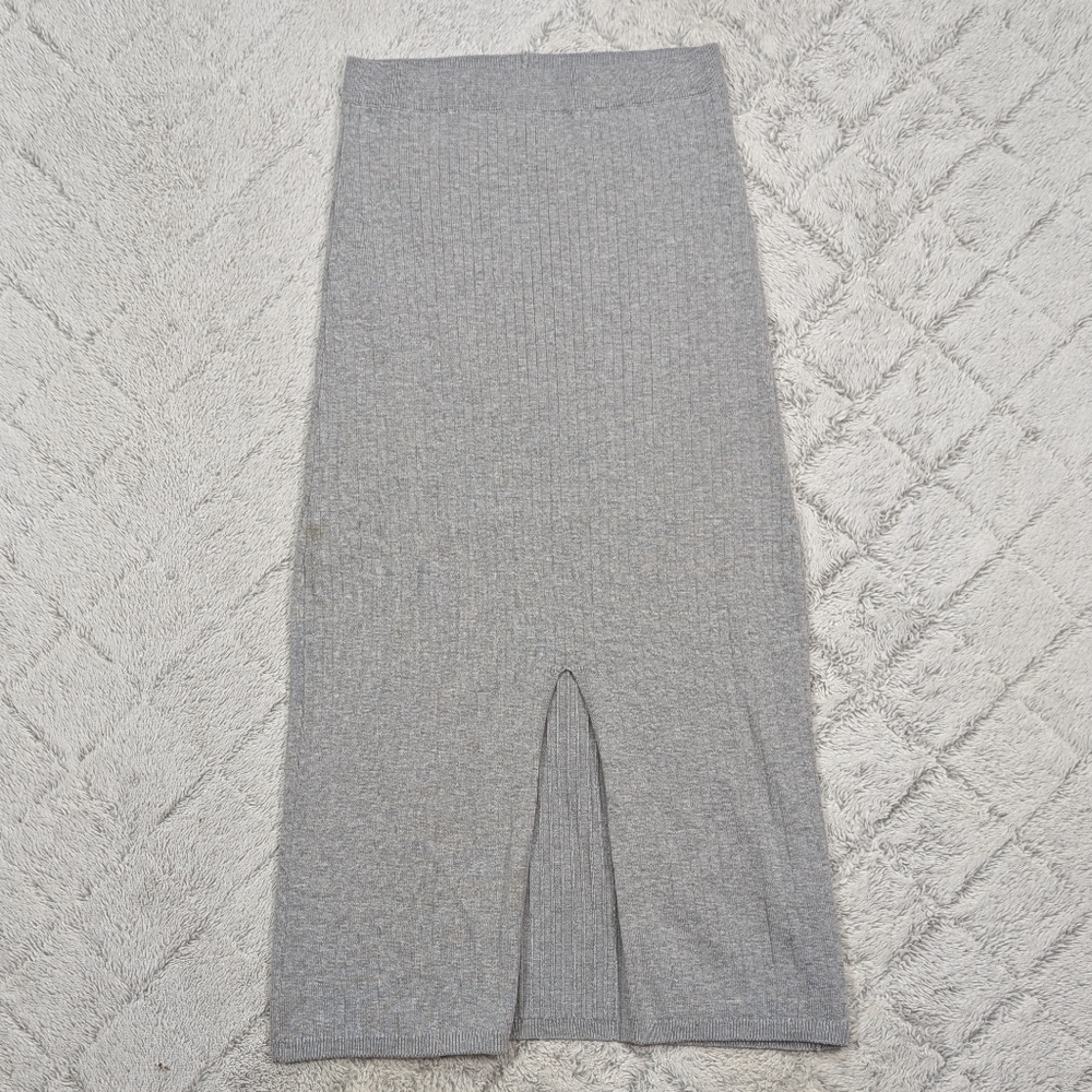 Free People Skirt Womens S Gray Light Skyline Midi Rib Knit Cotton Stretch Fit